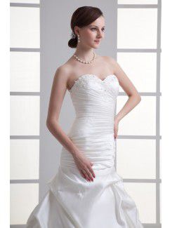 Satin Strapless Sheath Sweep Train Embroidered Wedding Dress