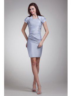 Satin Jewel Short Sheath Embroidered Cocktail Dress with Jacket