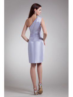 Satin Asymmetrical Knee Length Sheath Embroidered Cocktail Dress