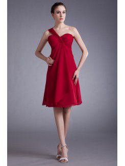 Chiffon One-Shoulder Knee-Length Column Cocktail Dress