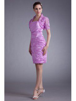 Satin and Net Strapless Short Sheath Embroidered Cocktail Dress with Jacket