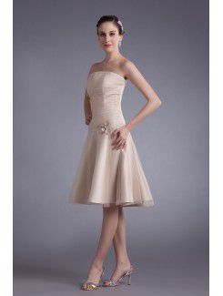 Net Strapless Knee-Length Sheath Embroidered Cocktail Dress
