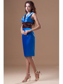 Satin V-Neck Knee Length Column Cocktail Dress