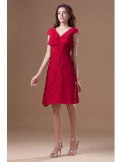 Chiffon V-Neck Knee Length Column Cap Sleeve Cocktail Dress