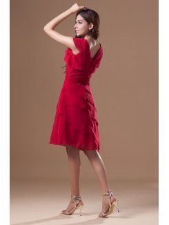 Chiffon V-Neck Knee Length Column Cap Sleeve Cocktail Dress