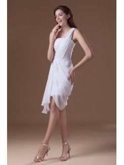 Chiffon One-Shoulder Knee Length Column Embroidered Cocktail Dress