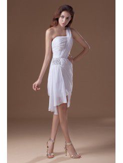Chiffon One-Shoulder Knee Length Column Embroidered Cocktail Dress
