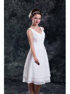 Chiffon V-Neck Knee Length Column Short Wedding Dress
