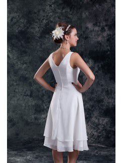 Chiffon V-Neck Knee Length Column Short Wedding Dress