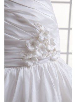 Taffeta Strapless Sheath Sweep Train Hamd-made Flowers Wedding Dress