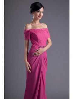 Chiffon and Lace Off-the-Shoulder Column Sweep Train Embroidered Prom Dress