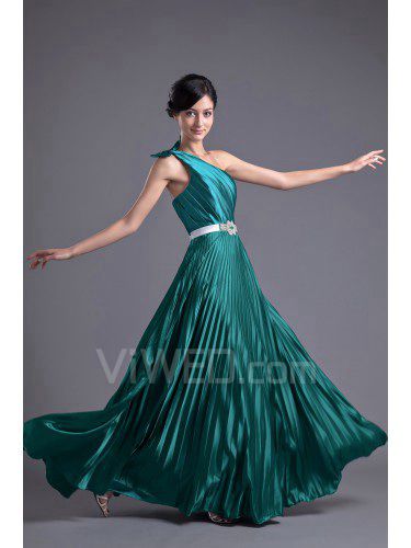 Satin One-Shoulder Column Sweep Train Sash Prom Dress