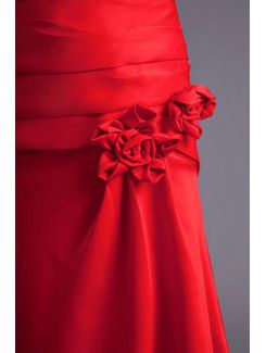 Satin Spaghetti Sheath Sweep Train Hand-made Flowers and Directionally Ruched Prom Dress