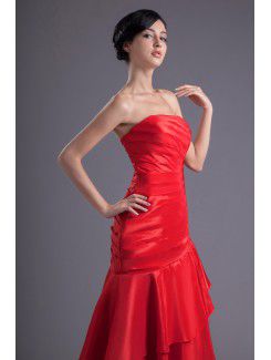 Satin Strapless Sheath Ankle-Length Gathered Ruched Prom Dress