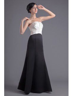 Satin Strapless Empire line Floor Length Gathered Ruched Prom Dress