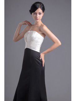Satin Strapless Empire line Floor Length Gathered Ruched Prom Dress