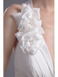 Chiffon V-Neckline Column Sweep Train Hand-made Flowers Prom Dress