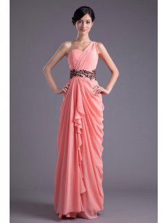 Chiffon Asymmetrical Column Floor Length Sequins Prom Dress