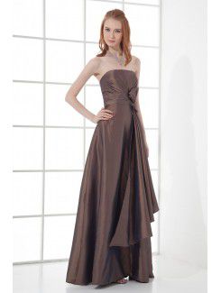 Taffeta Strapless Sheath Floor Length Bow Prom Dress