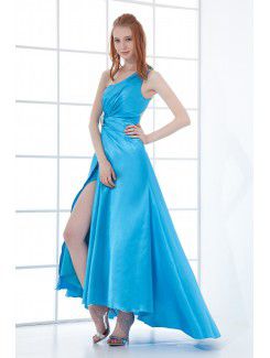 Satin Asymmetrical A-line Ankle-Length Hand-made Flower Prom Dress