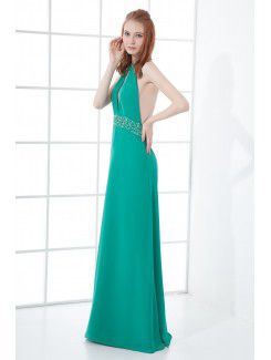 Satin Jewel Column Floor Length Sequins Prom Dress