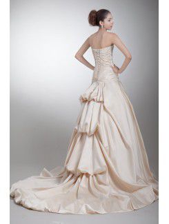 Satin Strapless Sweep Train Sheath Embroidered Wedding Dress