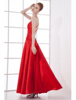 Satin Spaghetti Sheath Ankle-Length Sequins Prom Dress