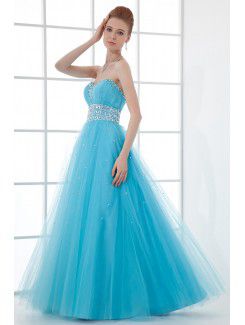 Net and Satin Sweetheart A-line Floor Length Sequins Prom Dress