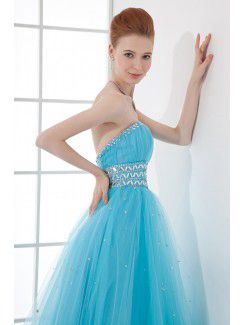 Net and Satin Sweetheart A-line Floor Length Sequins Prom Dress