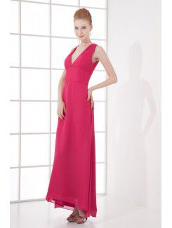 Chiffon V-Neckline Column Ankle-Length Prom Dress