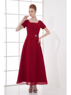 Chiffon Square A-line Ankle-Length Short Sleeves Prom Dress