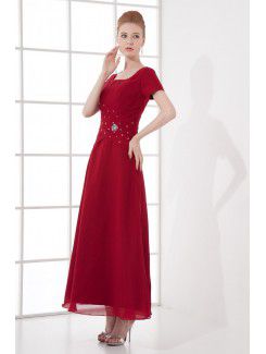 Chiffon Square A-line Ankle-Length Short Sleeves Prom Dress
