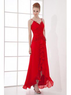 Chiffon Spaghetti A-line Ankle-Length Bead Prom Dress