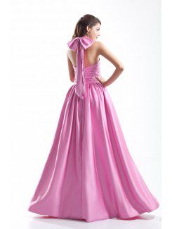 Taffeta Halter Floor Length Corset Embroidered Prom Dress