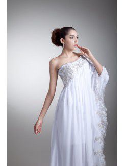 Chiffon Asymmetrical Floor Length Column Embroidered Wedding Dress