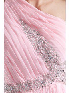 Chiffon Asymmetrical Floor Length Column Embroidered Prom Dress