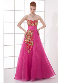Organza Sweetheart A-line Floor Length Embroidered Prom Dress