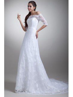 Lacee Off-the-Shoulder Sweep Train Column Half-Sleeves Wedding Dress