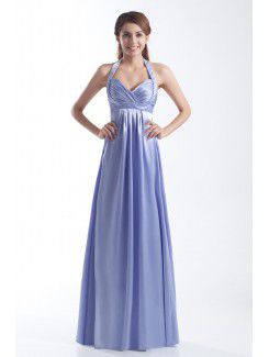 Satin Halter Floor Length Empire line Prom Dress