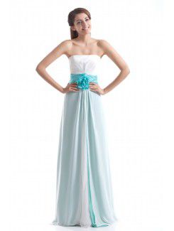 Chiffon Strapless Floor Length Column Hand-made Flower Prom Dress