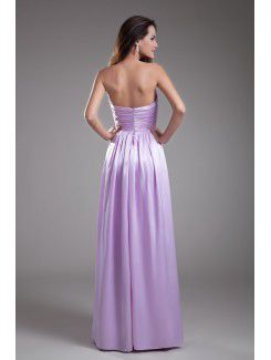 Satin Strapless Floor Length A-line Hand-made Flower Prom Dress