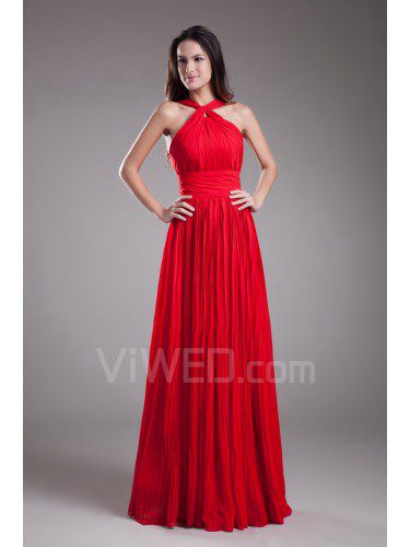 Chiffon Halter Floor Length A-line Prom Dress