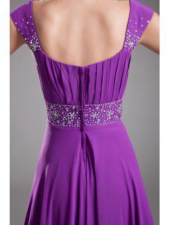 Chiffon Square Floor Length A-line Embroidered Prom Dress