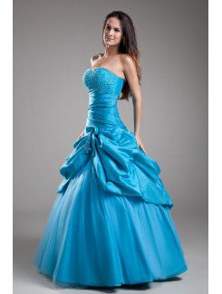 Taffeta Strapless Floor Length Ball Gown Embroidered Prom Dress