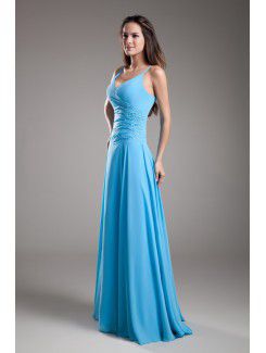 Chiffon V-Neck Floor Length A-line Embroidered Prom Dress