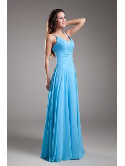 Chiffon V-Neck Floor Length A-line Embroidered Prom Dress