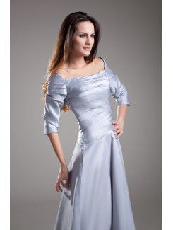 Satin Off-the-Shoulder Floor Length A-line Three-quarter Sleeves Prom Dress