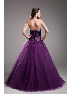 Net Strapless Floor Length A-line Embroidered Prom Dress
