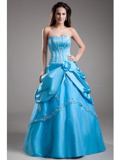 Satin Sweetheart Floor Length A-line Embroidered Prom Dress