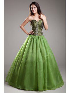 Organza Sweetheart Floor Length A-line Embroidered Prom Dress
